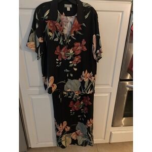 Tommy Bahama Silk Floral Two Piece Skirt Set Black Red Medium Women's
